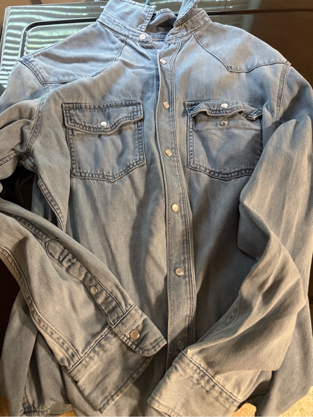 denim pearl snap